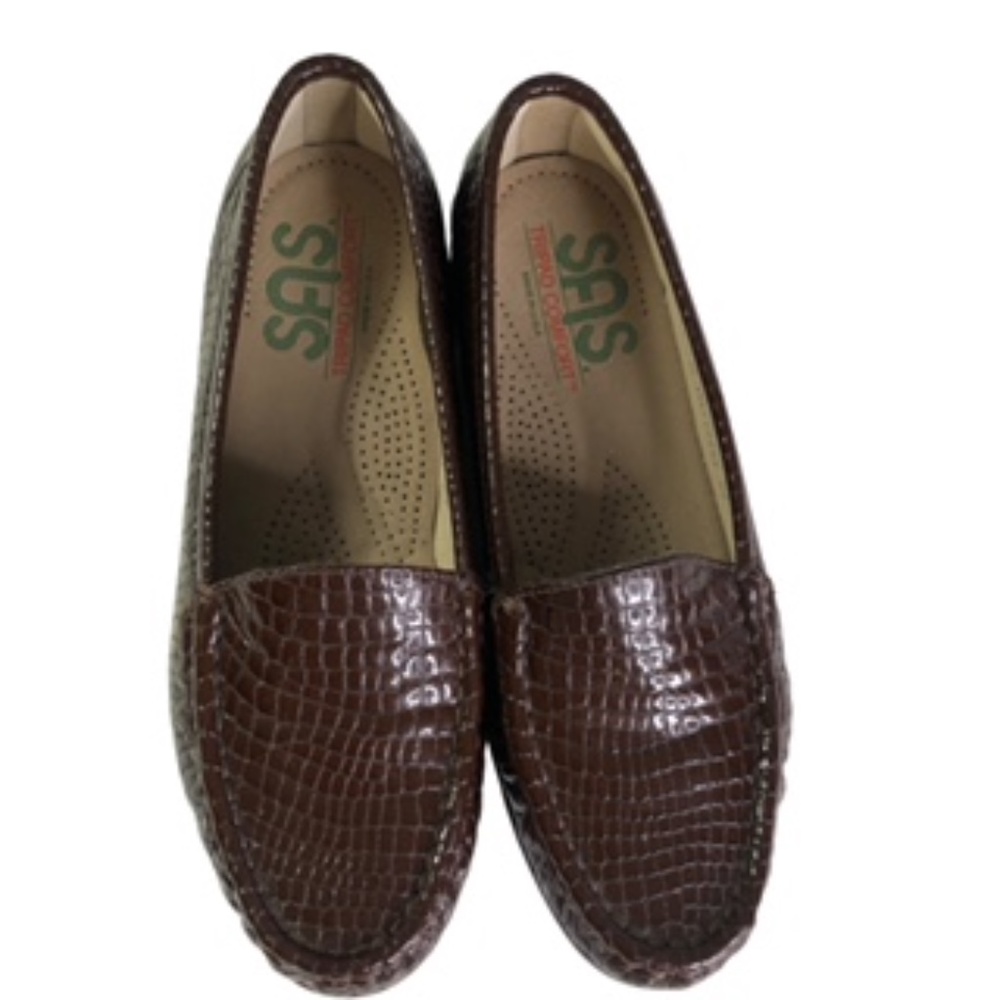 SAS Crocodile Embossed Leather Moccasin Loafer Size 6 - Picture 3 of 8